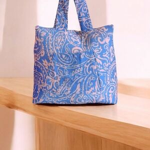 Blue and Pink Paisley Tote Bag with Structured Design
